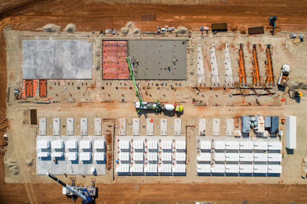 Neoen’s Hornsdale Power Reserve, with Tesla batteries, under construction.